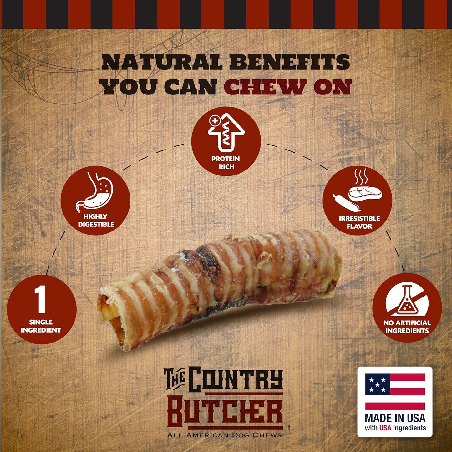 Filled Beef Trachea Dog Treat, for Dogs, Small Coffin Box, Made in The USA (1 Count) - Rawhide Free, No Bone