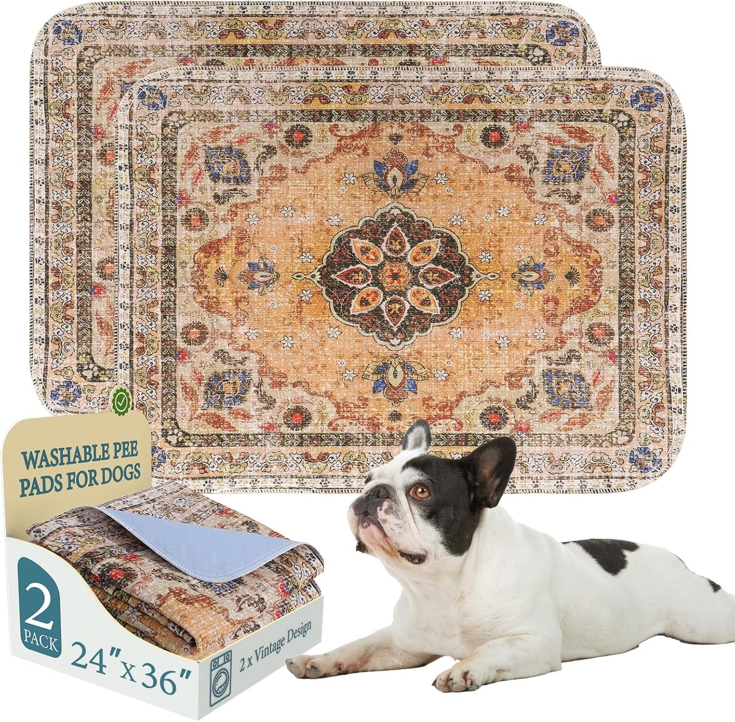 Homimp Washable Pee Pads for Dogs, 2 Pack Reusable Puppy Pads Waterproof, Absorbent and Leakproof Dog Pee Pads, Non Slip Puppy Training Pads, Pet Mat for Floor,Crate,Couch,Whelping,Khaki, 24"x36"