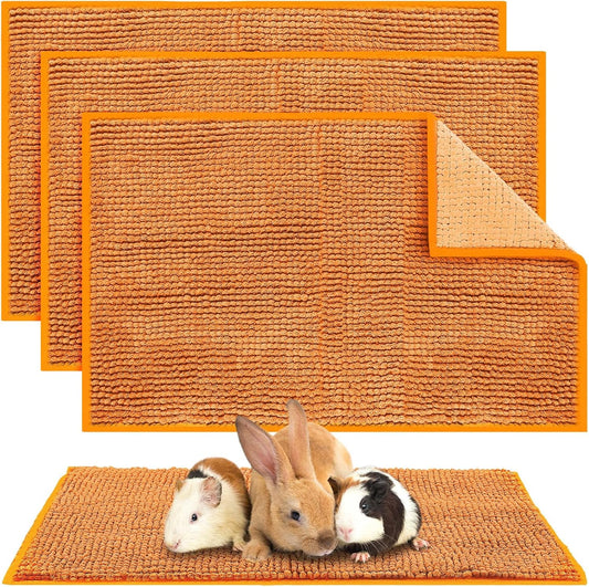 Amylove 4 Pcs Guinea Pig Cage Liner Guinea Pig Bedding Washable Fleece Pee Pads Reusable Small Animals Training Mat Small Animal Sleeping Bed for Bunny Hamster (Orange,16 x 24 Inch)