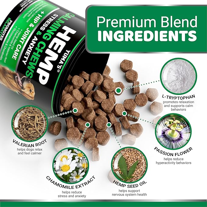 Hemp Calming Chews for Dogs - Advanced Dog Calming Chews - 170 Treats - Anxiety Relief Treats - Hemp Oil - Separation Aid, Stress, Hip and Joint Supplement for Canine Health Support - Beef Flavor