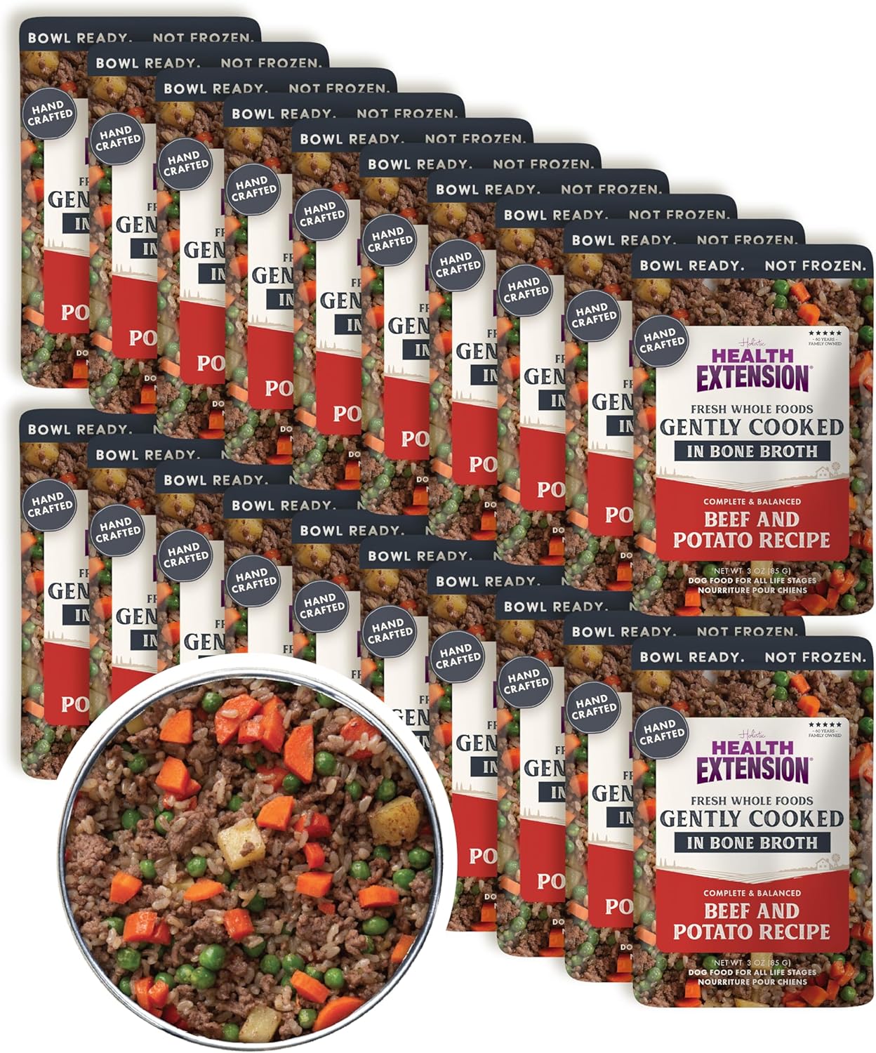 Health Extension Gently Cooked Beef & Potato Dog Food, Human-Grade and Shelf-Stable with Superfoods, Supports Digestion, Immunity, Skin & Coat, 3 oz Pouch (Pack of 20)