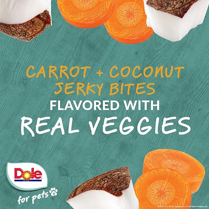 Dole for Pets Fruit Jerky Bites Dog Treats, Carrot and Coconut, 6oz |Flavored with Real Fruit and Vegetables, No Wheat, Corn, Soy, Artificial Flavors, Colors, or Preservatives