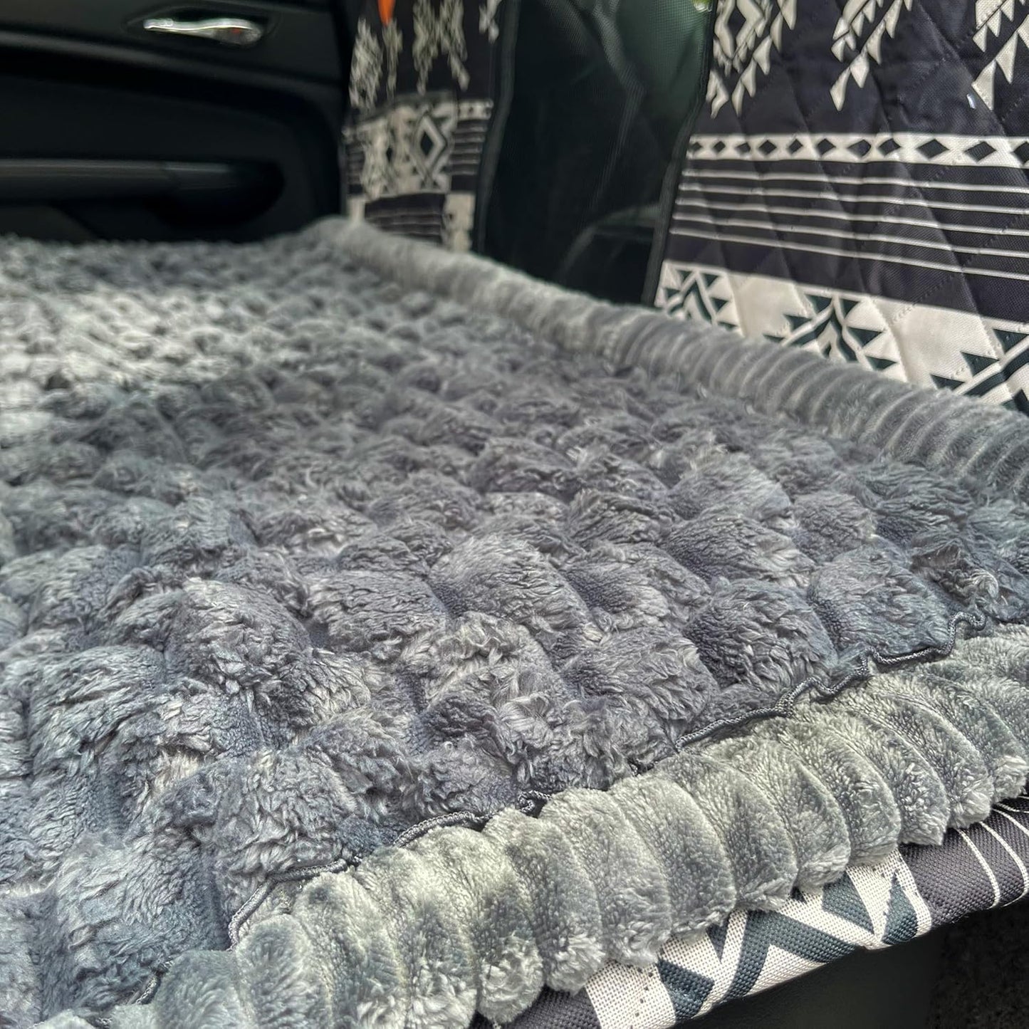 Dog Car Seat Cover for Back Seat, Big Dog Bed for Car, Suitable for Back Seat Extender for Dogs，Backseat Pet Bed Mat，Non-Slip Travel Pet Mat (Plaid Dark Gray, 24.8"x54")