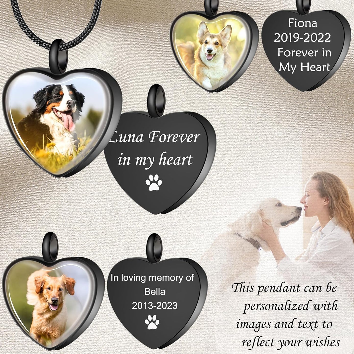 Fanery Sue Pet Ashes Necklace Cremation Jewelry Personalized Picture&Quote Memorial Gifts for Loss of Dog/Cat Urn Necklaces Pets Loss Sympathy Gift Keepsake for Women
