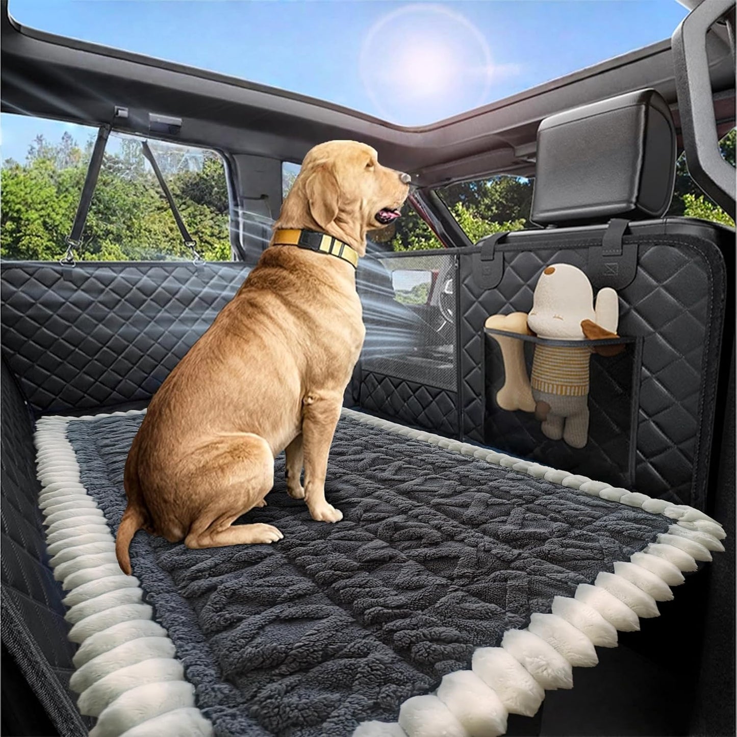 Dog Car Seat Cover for Back Seat, Big Dog Bed for Car, Suitable for Back Seat Extender for Dogs，Backseat Pet Bed Mat，Non-Slip Travel Pet Mat (White Dark Gray, 24.8"x54")