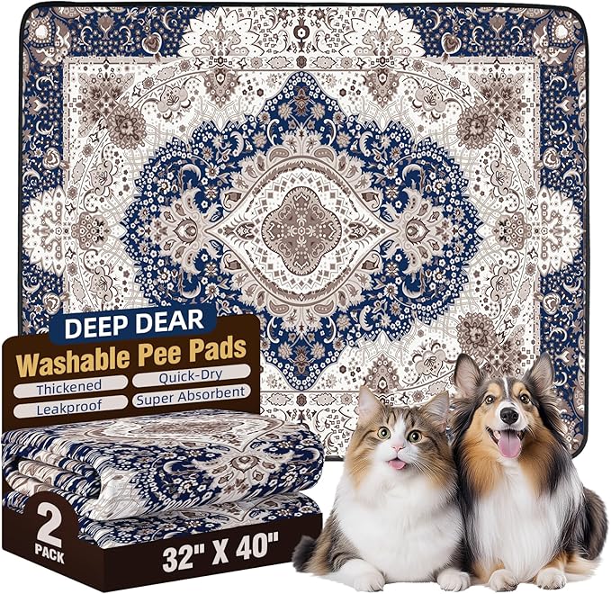 Washable Puppy Pads 32"x40" (2 Pcs), Reusable Pee Pads for Dogs, Super Absorbent Dog Pee Pads Extra Large, Waterproof & Leak-Proof Dog Pads XXL, Non-Slip Training Pads for Pet Housebreaking