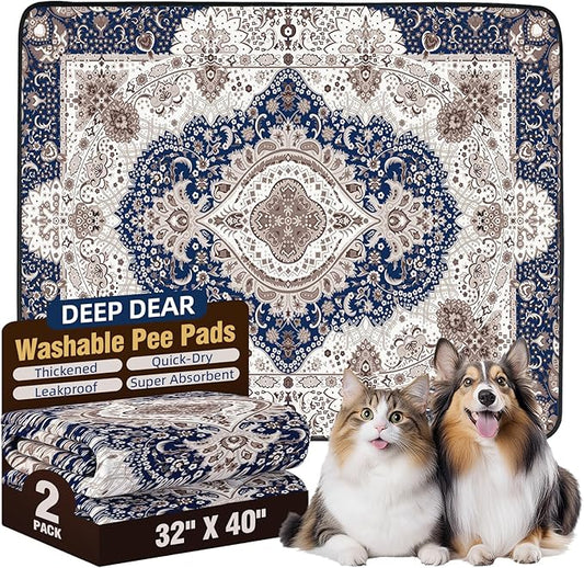 Washable Puppy Pads 32"x40" (2 Pcs), Reusable Pee Pads for Dogs, Super Absorbent Dog Pee Pads Extra Large, Waterproof & Leak-Proof Dog Pads XXL, Non-Slip Training Pads for Pet Housebreaking