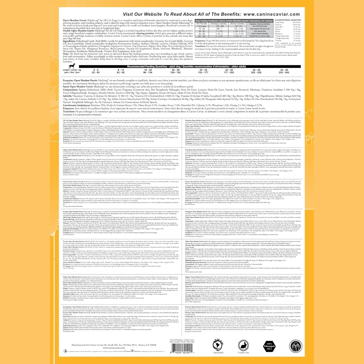 Canine Caviar - Open Meadow: Lamb & Pearl Millet Alkaline Dry Dog Food, Limited Ingredients, Gluten-Free, Based on Science & Research, Veterinary Alternative Diet (22 Pound Bag)