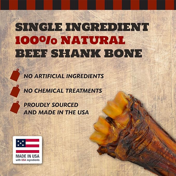 Beef Shank Dog Bonesfor Aggressive Chewers, Large Breed Dog Treat, Natural, Tough, Chew Toy, Made in The USA, 3 Count