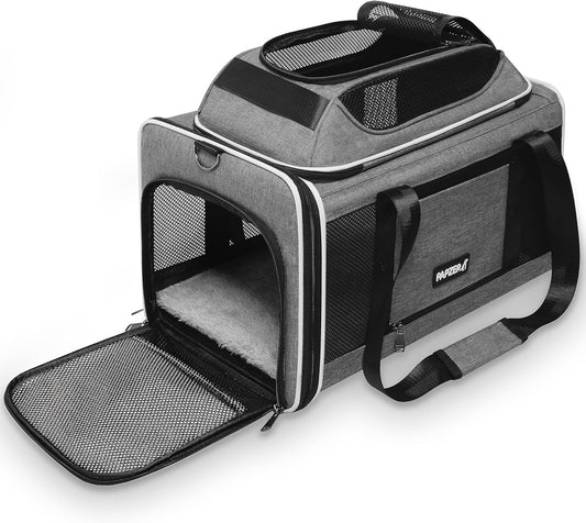 Cat Carrier Top-Expandable 18x11x11, United Delta American Airline Approved Dog Carrier, Soft-Sided Pet Carry Bag Under-Seat in Cabin, Puppy Airplane Travel Crate TSA Plane Kitten Cage Grey