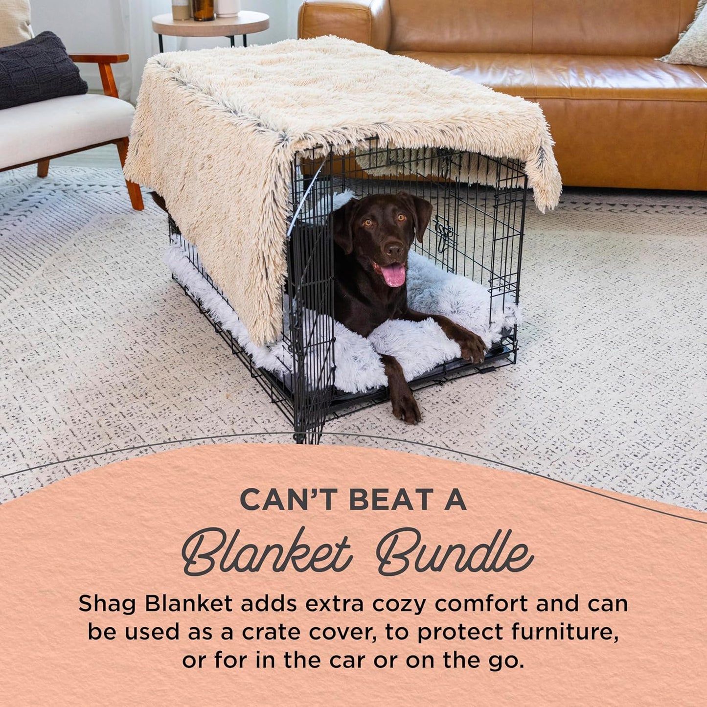 Best Friends by Sheri Bundle Set The Original Calming Shag Donut Cuddler Cat and Dog Bed + Pet Throw Blanket, Taupe, Large, 36x36