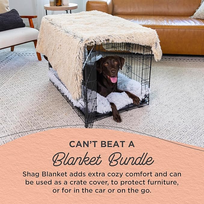 Best Friends by Sheri Bundle Set The Original Calming Shag Donut Cuddler Cat and Dog Bed + Pet Throw Blanket, Taupe, Extra Large, 45x45