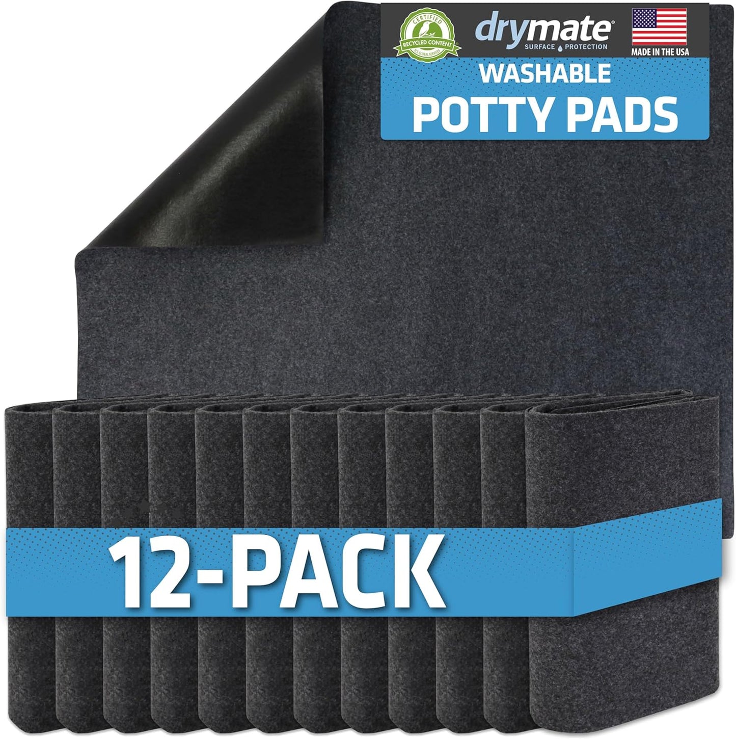 Drymate 12-Pack Washable Pee Pads for Dogs (29x36), Waterproof, Absorbent, Slip-Resistant, Reusable Pet Training Potty Puppy Mats, Housebreaking, Incontinence Bed Pads, Crate, Kennel (USA Made)
