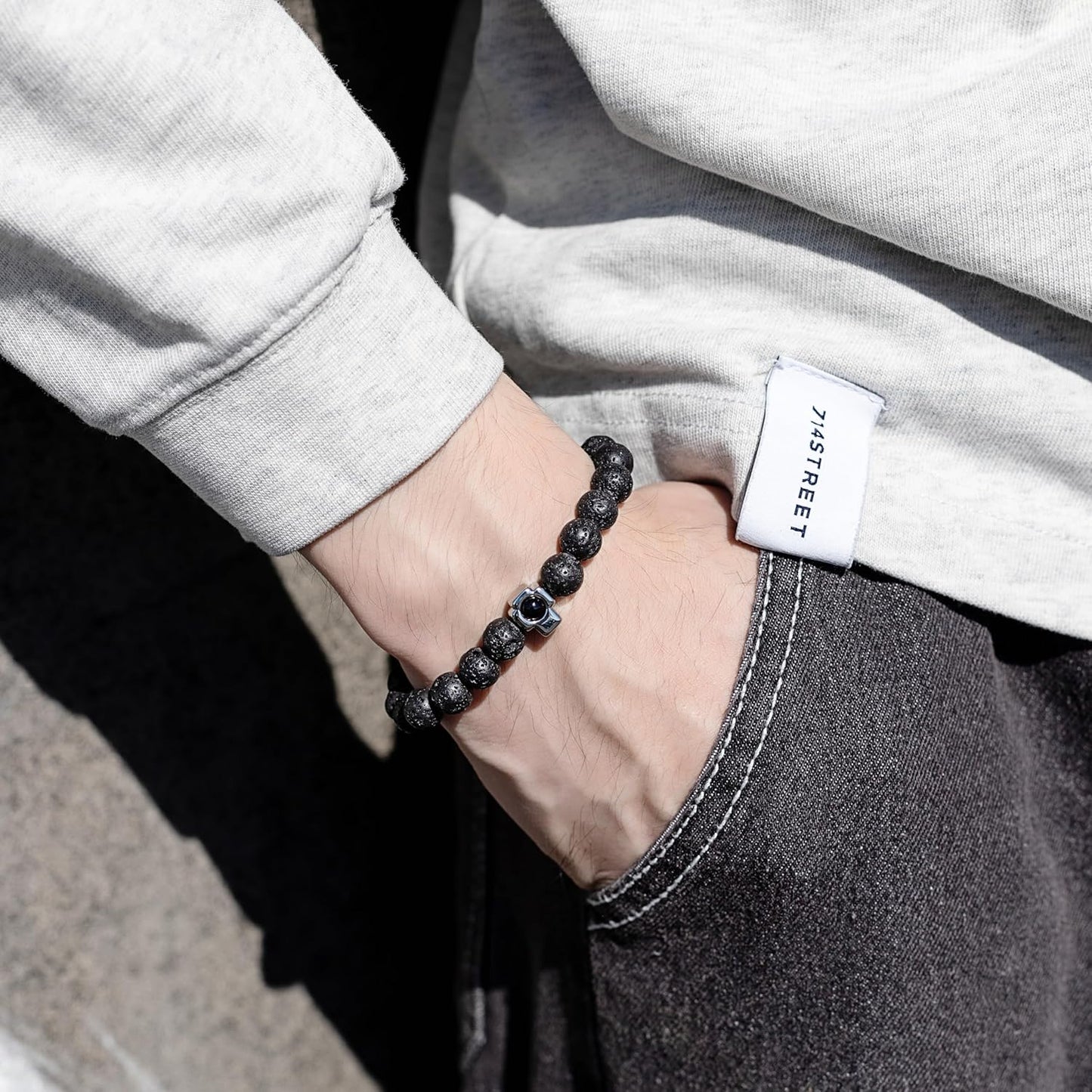 EMIRISTIC Custom Photo Bracelet - Personalized Picture Natural Stone Cuban Chain Bracelet - Any Special Day Gifts