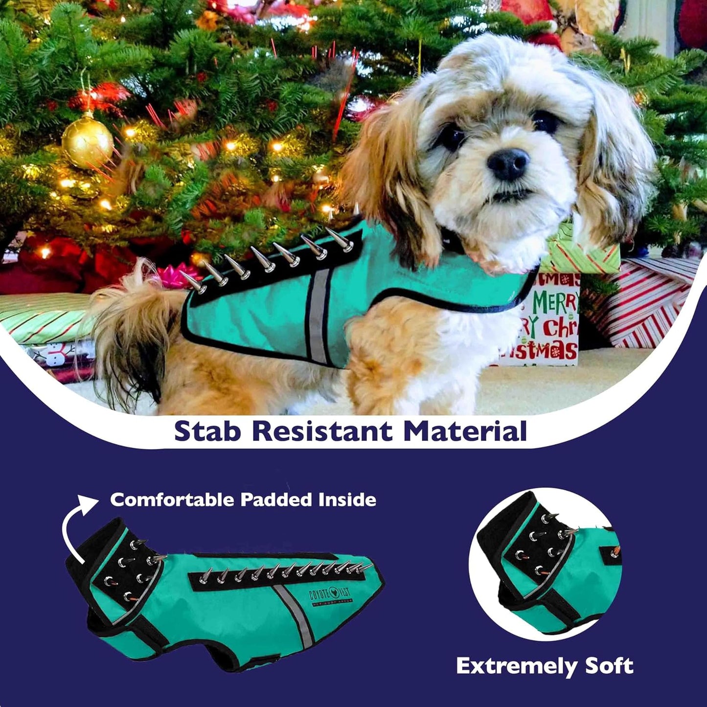 CoyoteVest SpikeVest Dog Harness Vest for Small Dogs, Reflective Dog Vest with Spikes to Shield Your pet from Coyotes, Raptor and Animal Attacks, Anti Hawk Vest, Made in USA (XXS-Turquoise)