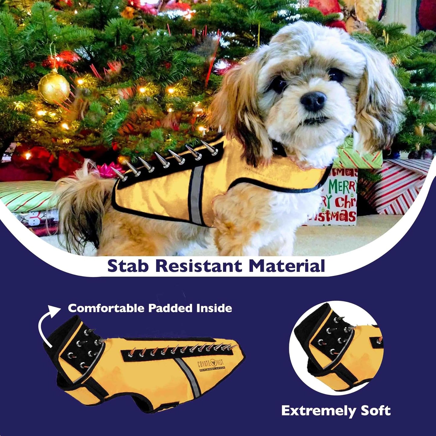 CoyoteVest SpikeVest Dog Harness Vest for Small Dogs, Reflective Dog Vest with Spikes to Shield Your pet from Coyotes, Raptor and Animal Attacks, Anti Hawk Vest, Made in USA (XXS-Yellow)