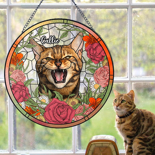 Lovely POD Suncatcher Stained Glass Windows for Cat, Memorial Keepsake Remembrance Gift for Fur Lovers, Sympathy Ornament Window Hanging Gift for Loss of Cat, Home Decor Gifts for Pet Day, Christmas