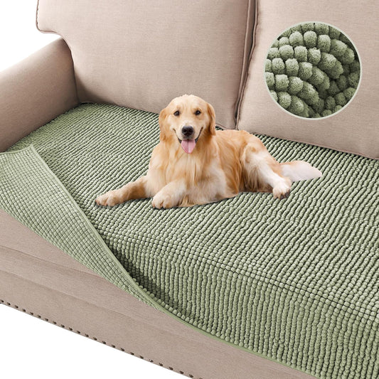 H.VERSAILTEX Plush Chenille Dog Bed Cover Thick Soft Sofa Cover for 3 Cushion Couch Anti Slip Couch Cover Furniture Protector for Dog, Pet, Cat (35" x 74", Sage)