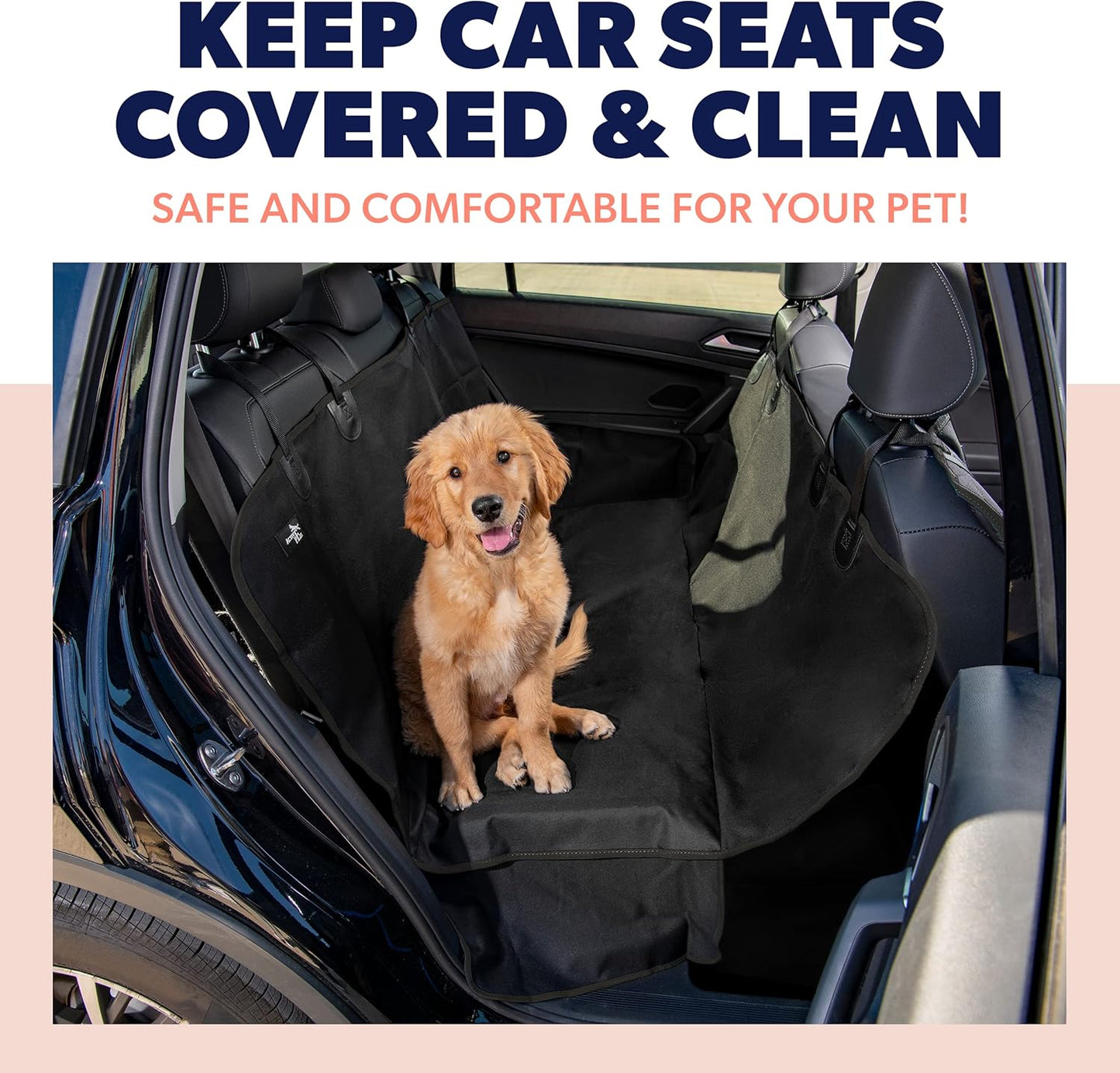 Active Pets Dog Car Seat Cover for Back Seat, Waterproof Pet Hammock Protector, Durable Nonslip Seat Protection SUV Truck, Standard 53"x56", Black