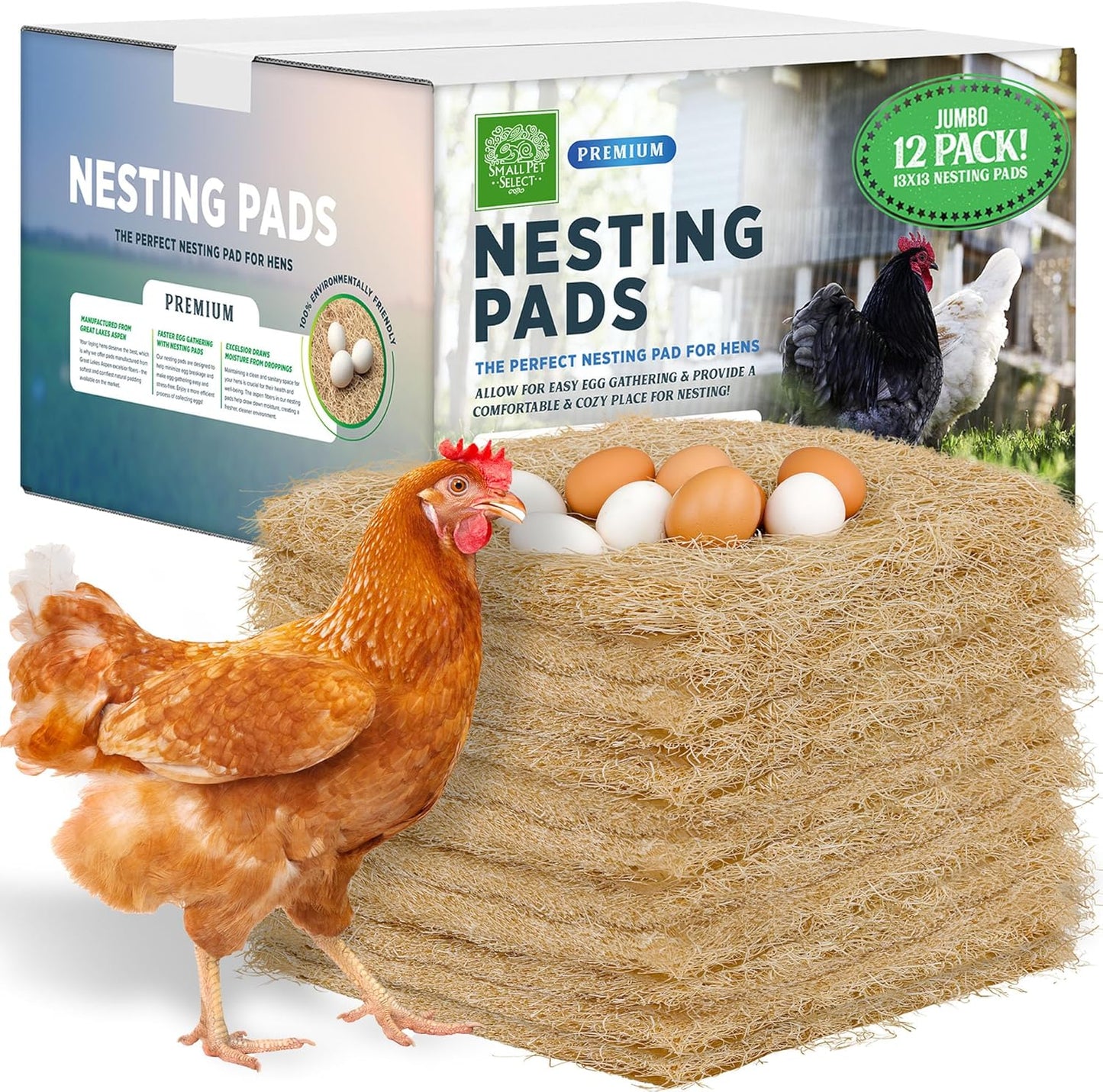 Small Pet Select - Chicken Nesting Pads (12-Pack), 13x13, for Hens, Fits Most Nesting Boxes, Chicken Coop Nest Liners