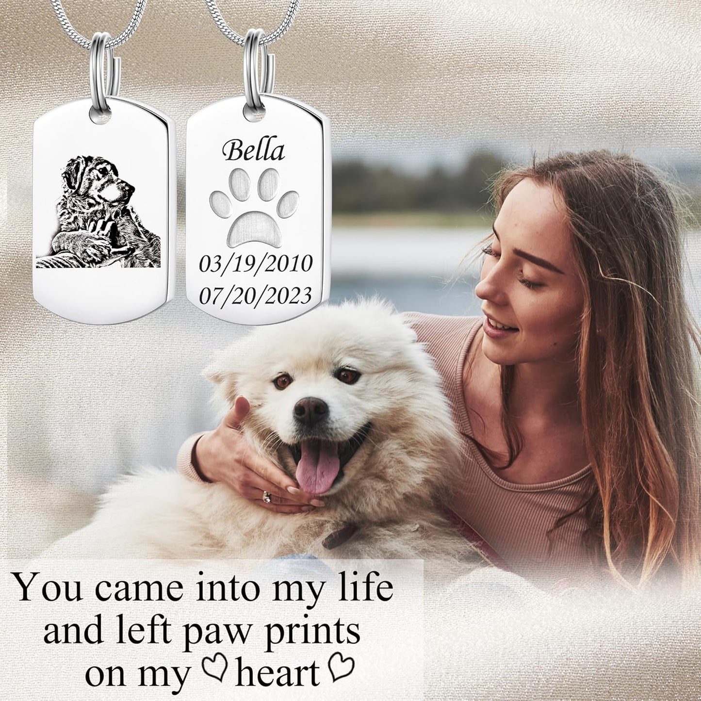 Fanery Sue Personalized Pet Ashes Necklace for Dog Cat Custom Photo&Text Pet Loss Sympathy Gift Cremation Jewelry