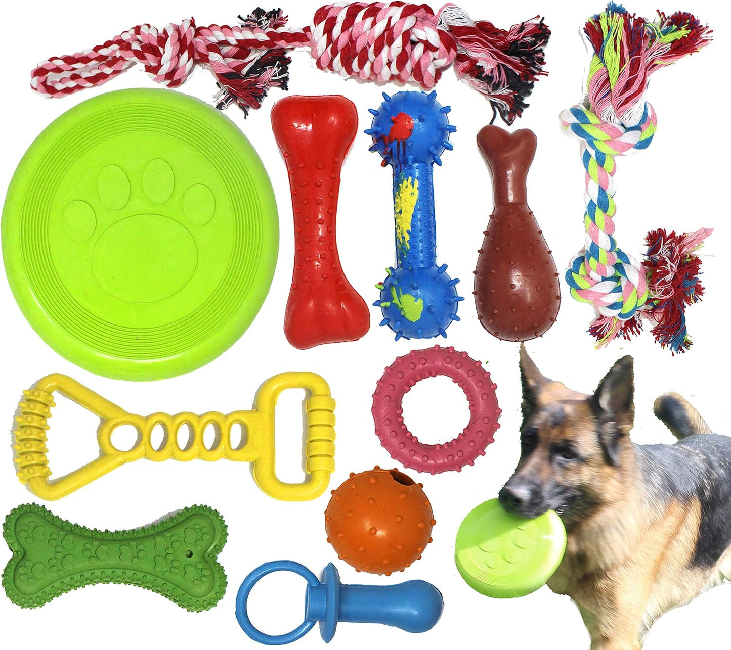 Jalousie Chew Toy Natural Rubber chew Toy for Interactive Play Toy Ball Rope Rubber Value Set for Small to Medium Breed Dog mutt Puppy