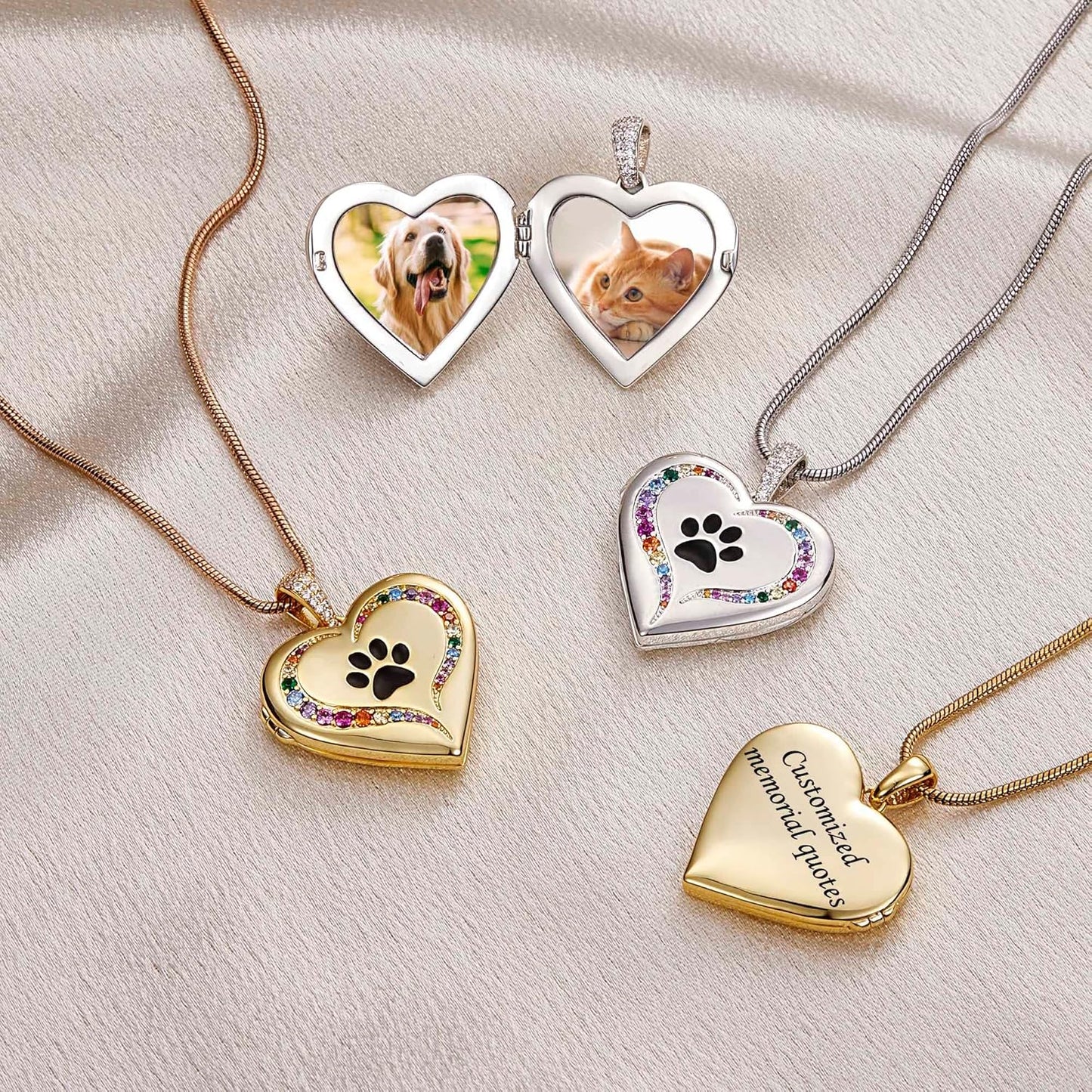 Fanery Sue Personalized Customized Pet Locket Necklace, Heart Lockets Picture Necklaces Dog Memorial Gifts Cat Sympathy for Women Men
