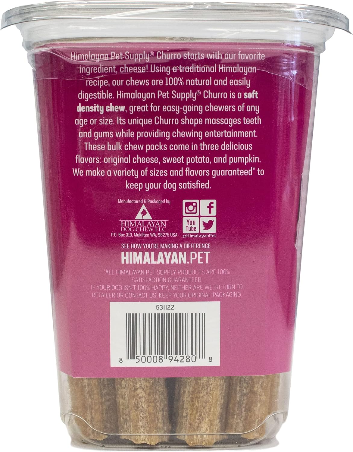 CHURRO Himalayan Cheese Treat Tub | Sweet Potato Churro | Lactose Free - Gluten Free - Grain Free | USA Made | for All Breeds | 11-13 Churros | Real Sweet Potato and Himalayan Cheese