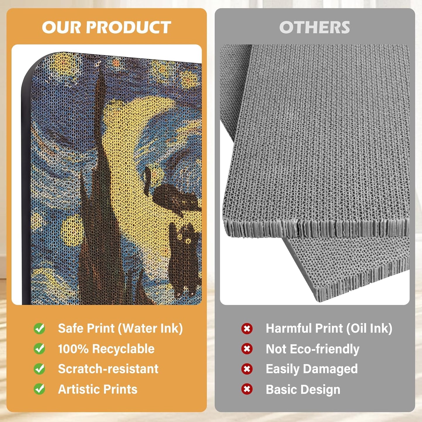 Art Cat Scratcher, Wall-Mountable Cat Scratching Board, Cat Wall Scratcher 16.7x11x1 Inch Cat Scratch Pad and Cat Scratchers for Indoor Cats Toy Furniture Protector（Starry Night）