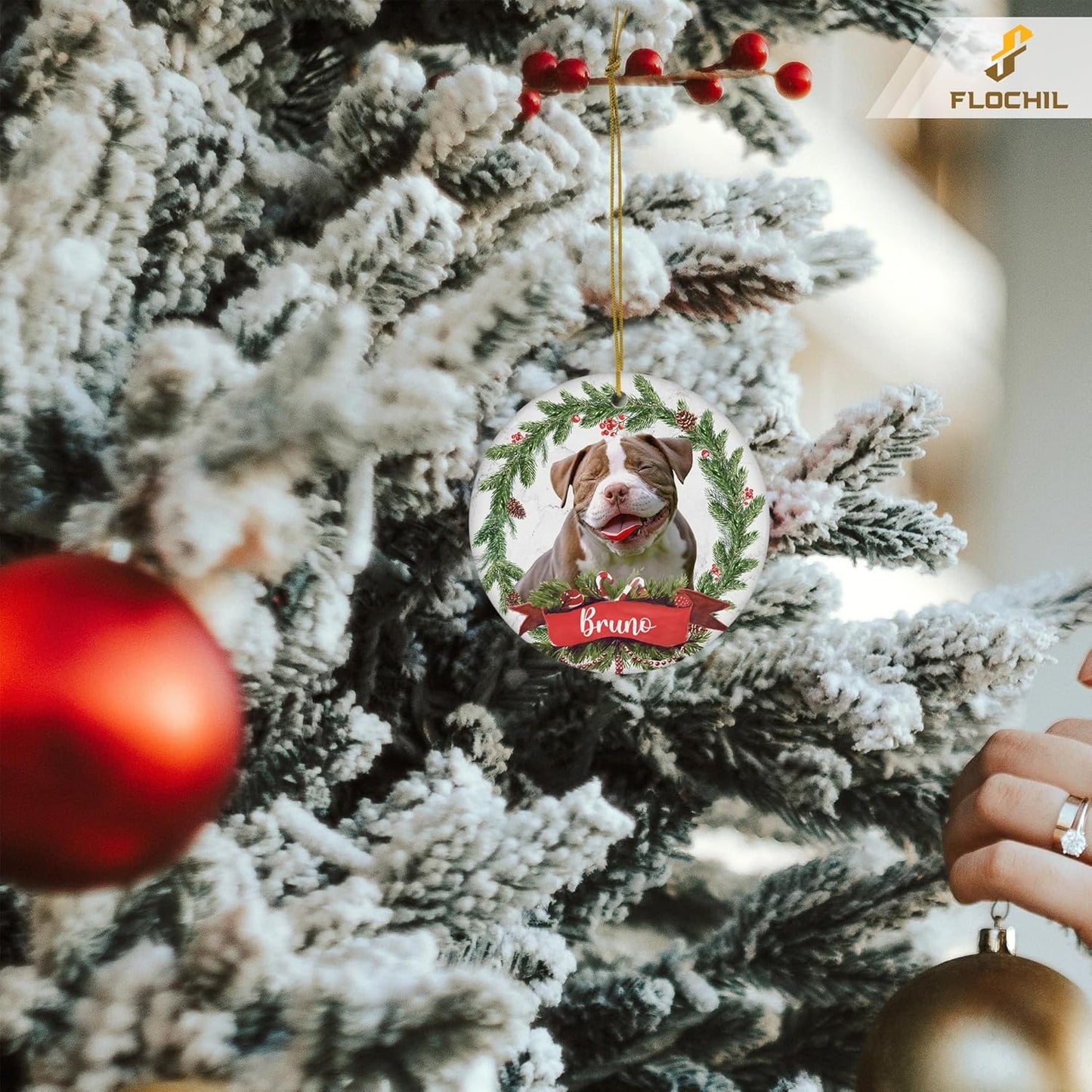 FLOCHIL Personalized Dog Christmas Ornaments, Custom Photo Name for Christmas Trees, Dog First Christmas Ornaments, Best Gifts for Pet Lovers