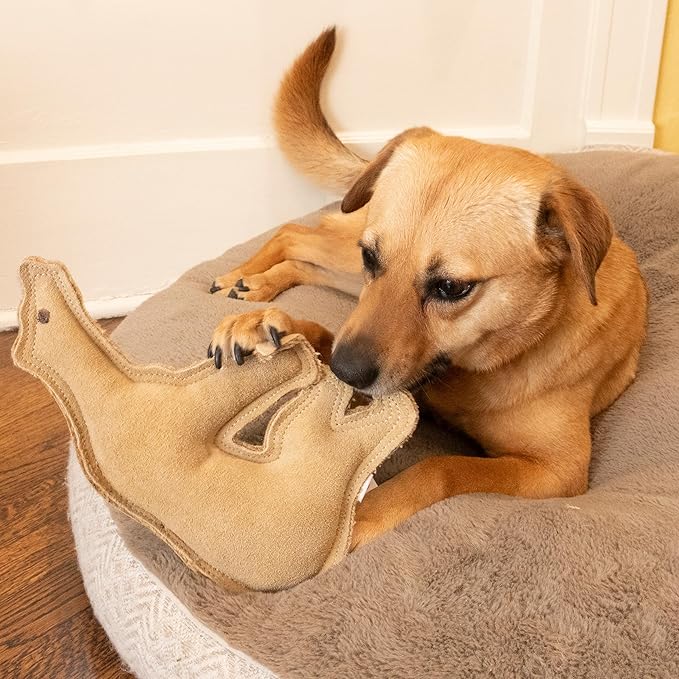 SPOT Dura-Fused Leather Bear Dog Toy – Durable Real Leather & Jute Chew Toy with Squeaker, Double-Stitched for Moderate Chewers, Medium & Large Dogs, 11.5in