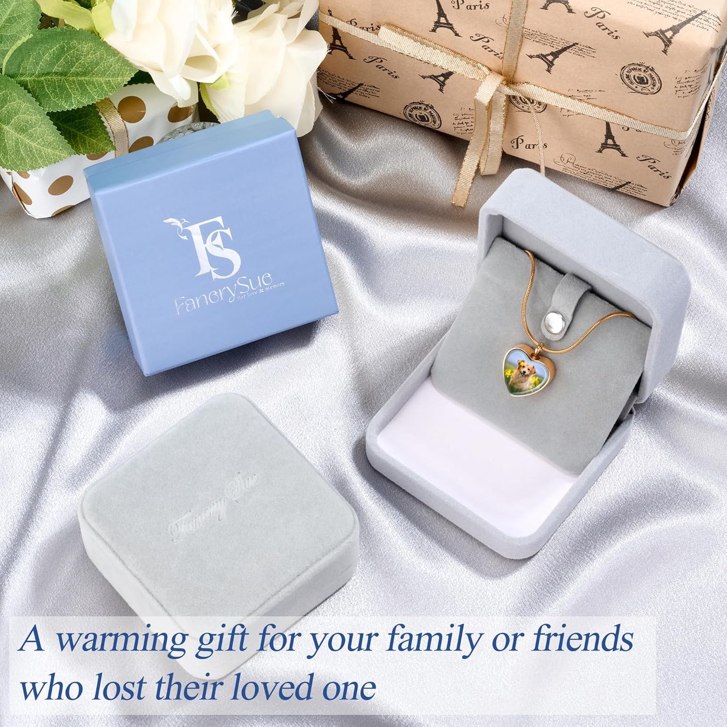 Fanery Sue Pet Ashes Necklace Cremation Jewelry Personalized Picture&Quote Memorial Gifts for Loss of Dog/Cat Urn Necklaces Pets Loss Sympathy Gift Keepsake for Women