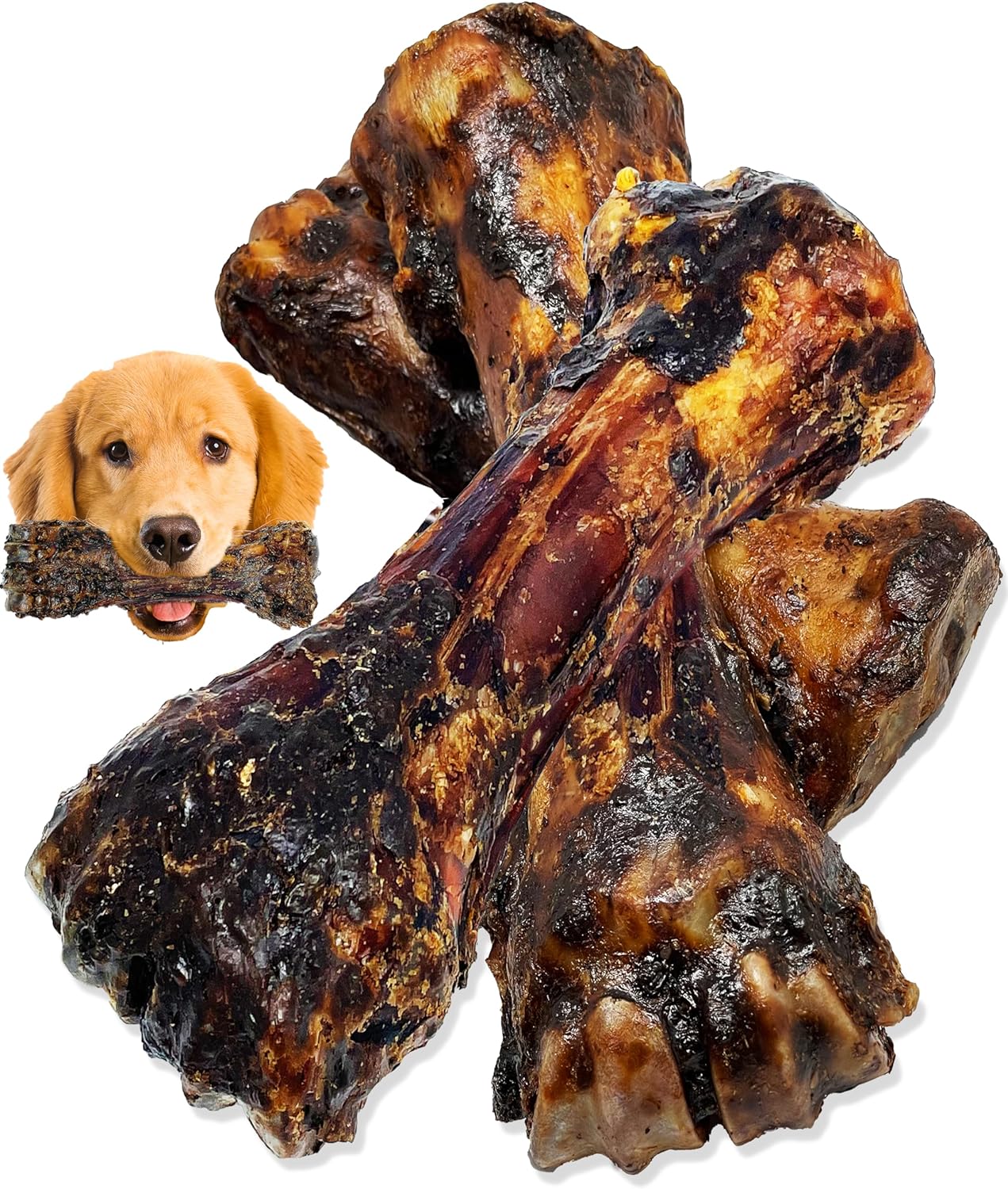 Liver Coated Dog Bones for Aggressive Chewers, Long Lasting Dog Bone, Chew Bones for Large Dogs, Beef Shin Bone, 3 Pack