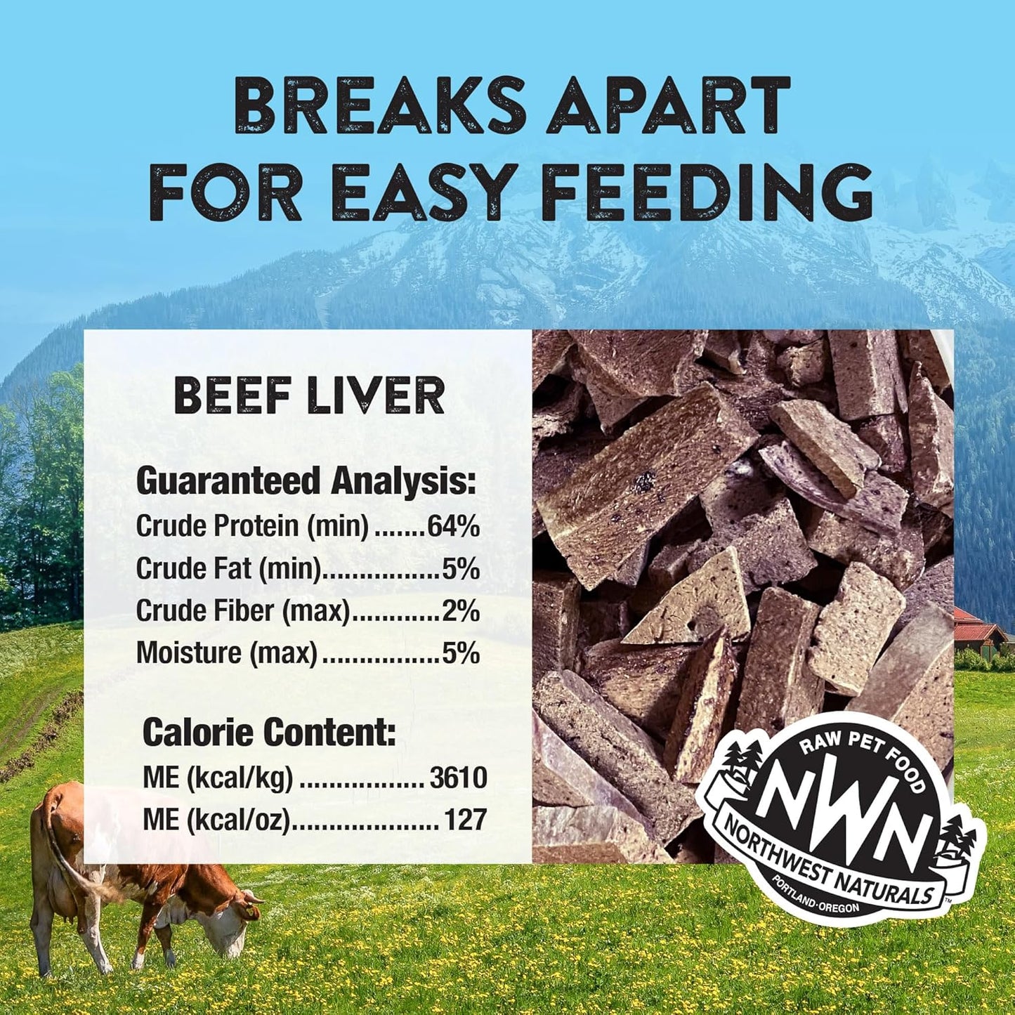Northwest Naturals Raw Rewards Freeze-Dried Beef Liver Treats for Dogs and Cats - Bite-Sized Pieces - Healthy, 1 Ingredient, Human Grade Pet Food, All Natural, Proudly Made in USA, 10 Oz