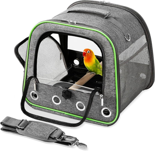 Suertree Upgraded Small Bird Carrier, Lightweight and Portable Travel Bird Cage with Stand and Easy Clean Tray, Bird Travel Carrier, Parrot Parakeet Carrier Travel Cage