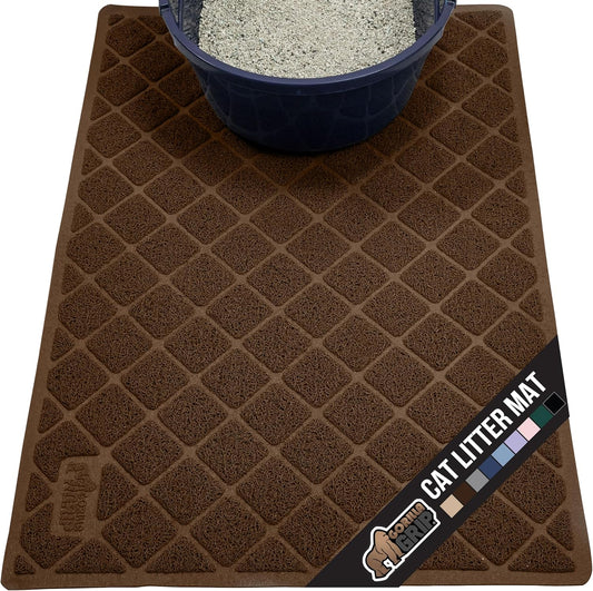GORILLA GRIP Cat Litter Box Mat, 35x23, Water Resistant, US Designed Kitty Litter Trapping Mats, Easy to Clean, Scatter Control, Less Mess and Clean Floors, Kitten Supplies for Indoor Cats, Brown