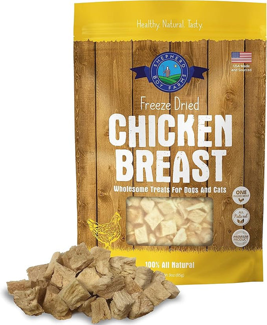 Freeze Dried Dog and Cat Treats, Chicken Breast, All Natural Freeze-Dried Dog Treat & Snacks, Made in USA, High in Protein, Nutrition of Raw Food, Single Ingredient, 3oz