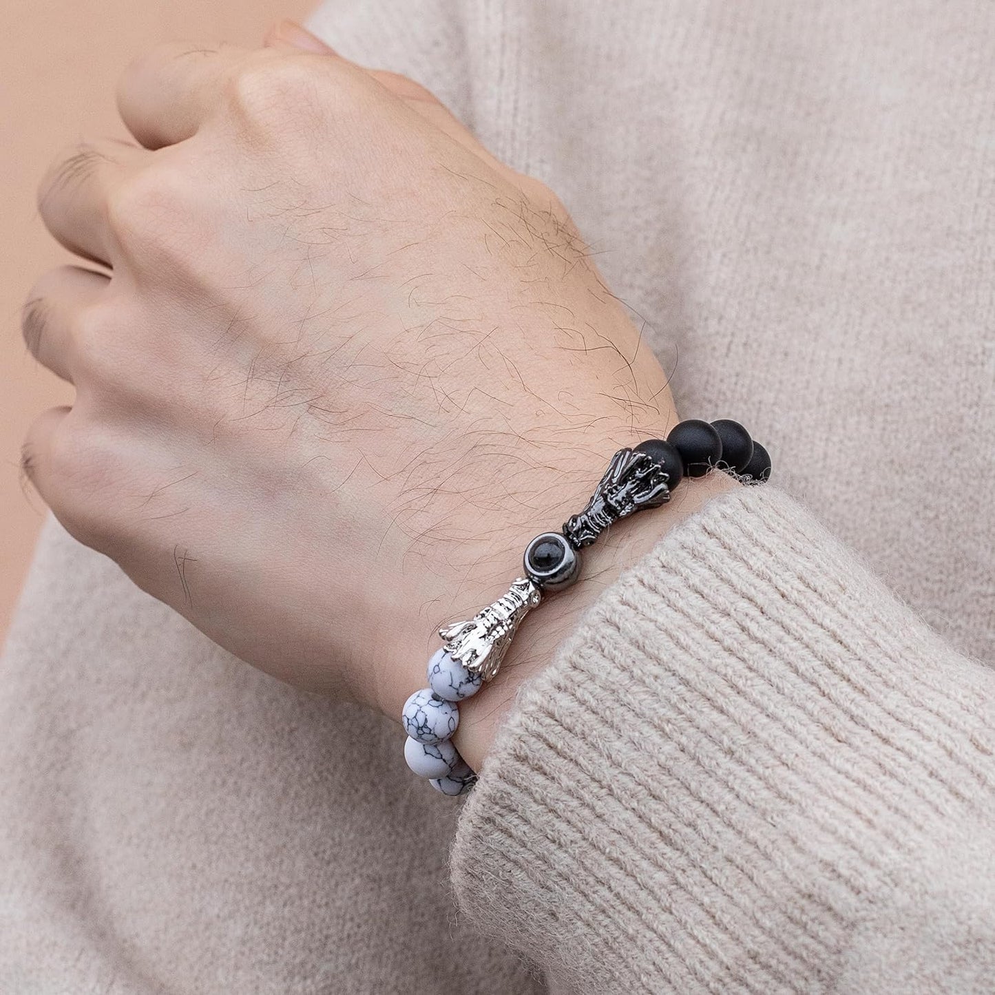 EMIRISTIC Custom Photo Bracelet - Personalized Picture Natural Stone Cuban Chain Bracelet - Any Special Day Gifts