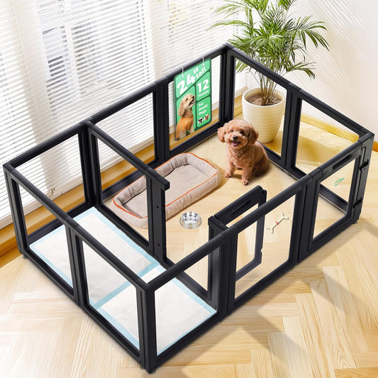 FXW AuraSpace Acrylic Indoor Unleashed Dog Playpen for Puppies and Small Dogs, 24 Inch, 12 Panels, Black
