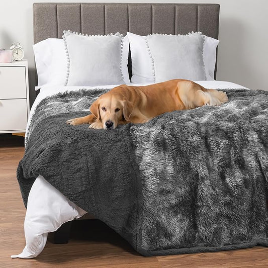 PetAmi Waterproof Dog Blanket for Large Dog, Queen Size Calming Pet Blanket Couch Cover Protector, Sherpa Faux Fur Cat Throw for Sofa Furniture Bed, Soft Fluffy XL, 90x90 Tie-Dye Gray
