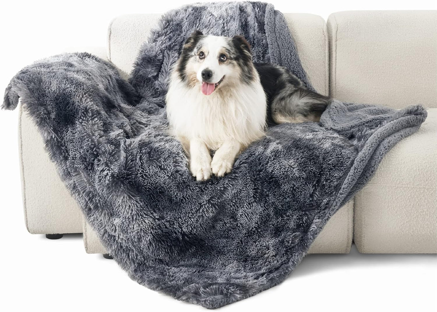 Bedsure Waterproof Dog Blankets for Large Dogs - Cat Blanket for Couch Protector Washable Long Faux Fur,Calming Soft Reversible Throw Furniture Protection for Puppy Pet, 50"x60", Tie-dye Grey