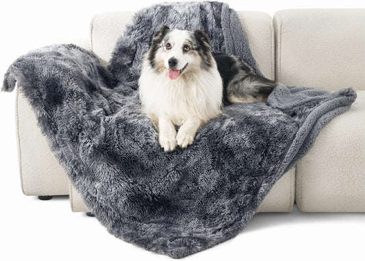 Bedsure Waterproof Dog Blankets for Large Dogs - Cat Blanket for Couch Protector Washable Long Faux Fur,Calming Soft Reversible Throw Furniture Protection for Puppy Pet, 50"x60", Tie-dye Grey