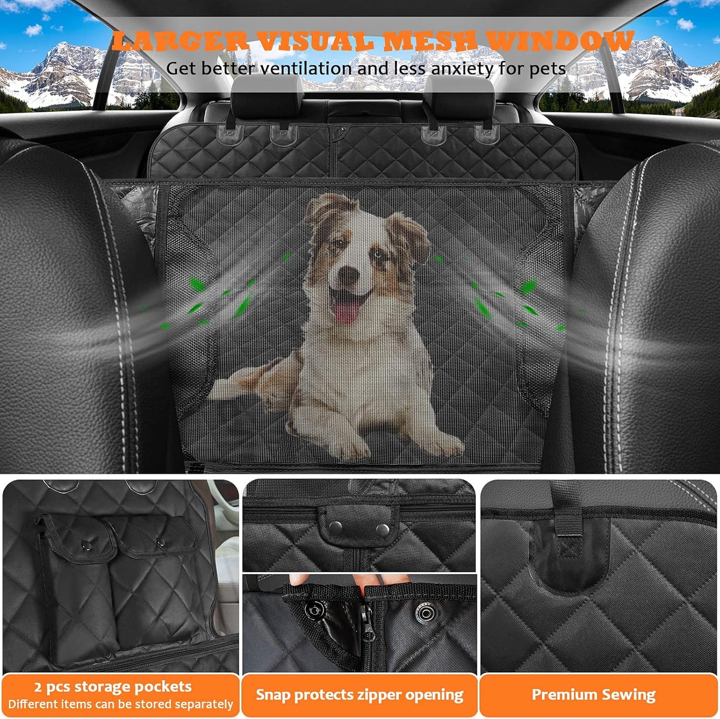 URPOWER 6-in-1 Dog Car Seat Cover for Back Seat, Waterproof Dog Car Hammock with Mesh Window, Non-Slip Pet Backseat Protector for Cars, Trucks and SUVs