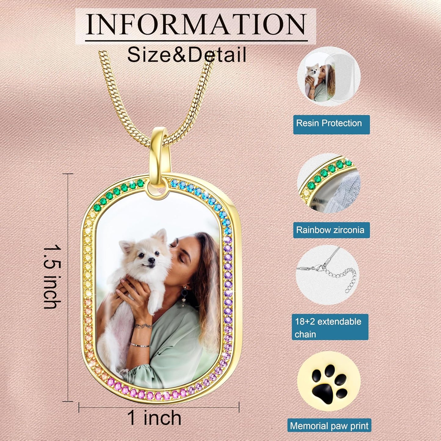 Fanery Sue Personalized Pet Ashes Necklace for Dog Cat Custom Photo&Text Pet Loss Sympathy Gift Cremation Jewelry