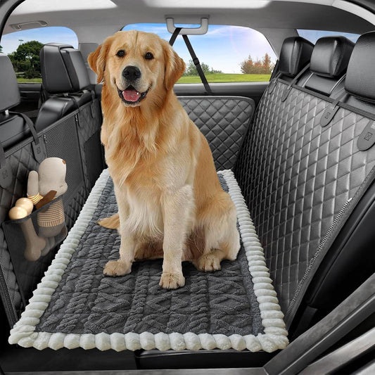 Dog Car Seat Cover for Back Seat, Big Dog Bed for Car, Suitable for Back Seat Extender for Dogs，Backseat Pet Bed Mat，Non-Slip Travel Pet Mat (White Dark Gray, 24.8"x54")