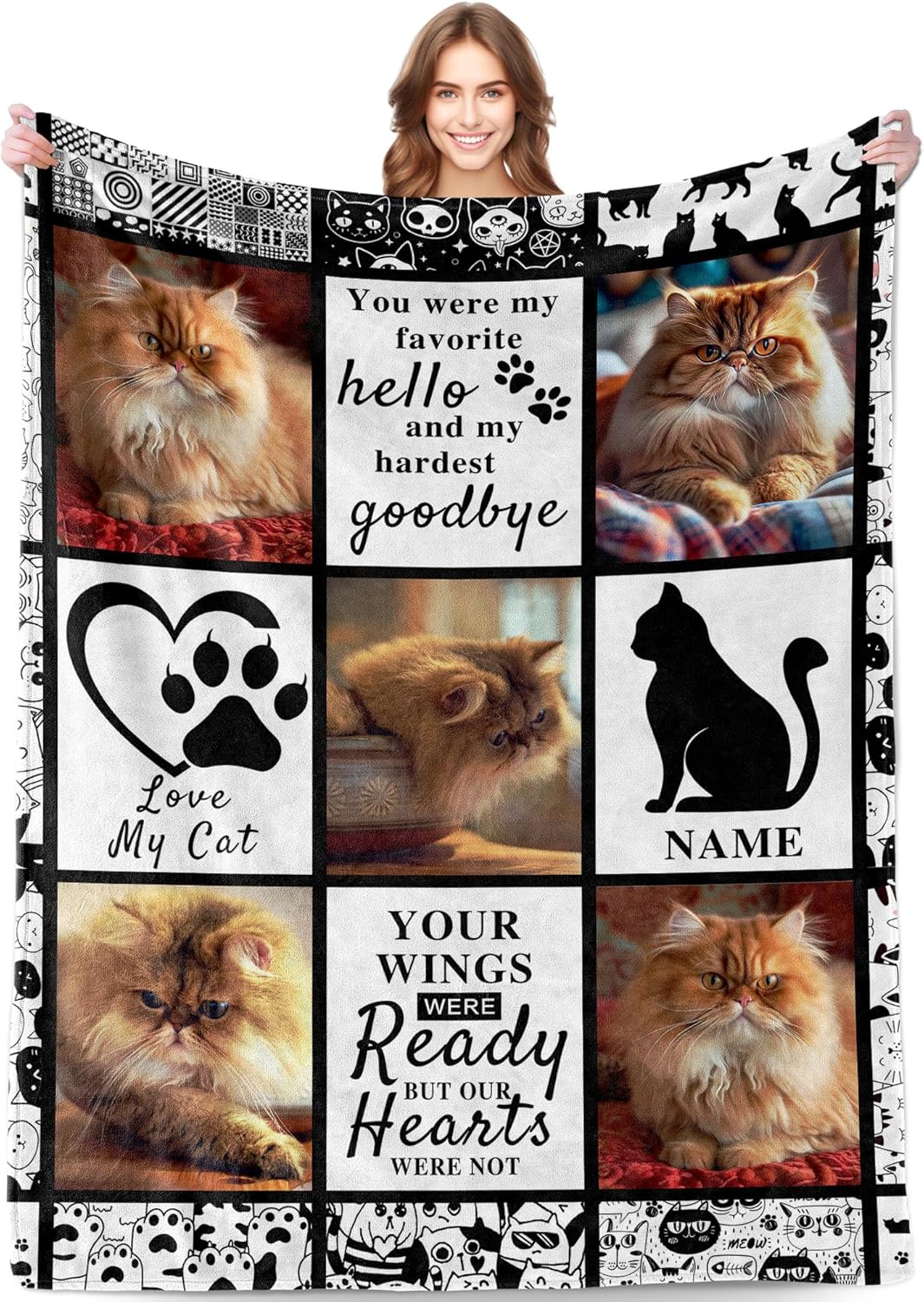 Funny DIY Custom Pet Blanket - Photo Text & Picture Collage, Personalized Cat Memorial Gift Pet Memorial Blanket Pets Memorials Gifts for Cats Loss Sympathy Gift Bereavement Remembrance