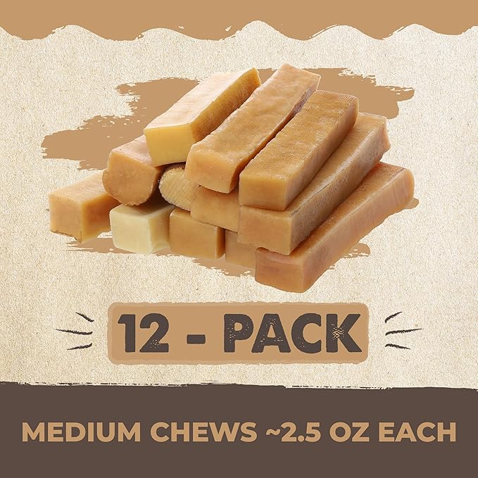 Mighty Paw Yak Cheese Chews for Dogs, All Natural Long Lasting Pet Treats. Odorless & Great for Oral Health. Limited Ingredient Chews for Puppies & Power Chewers (Medium, 12 Pack)1 Count (Pack of 1)
