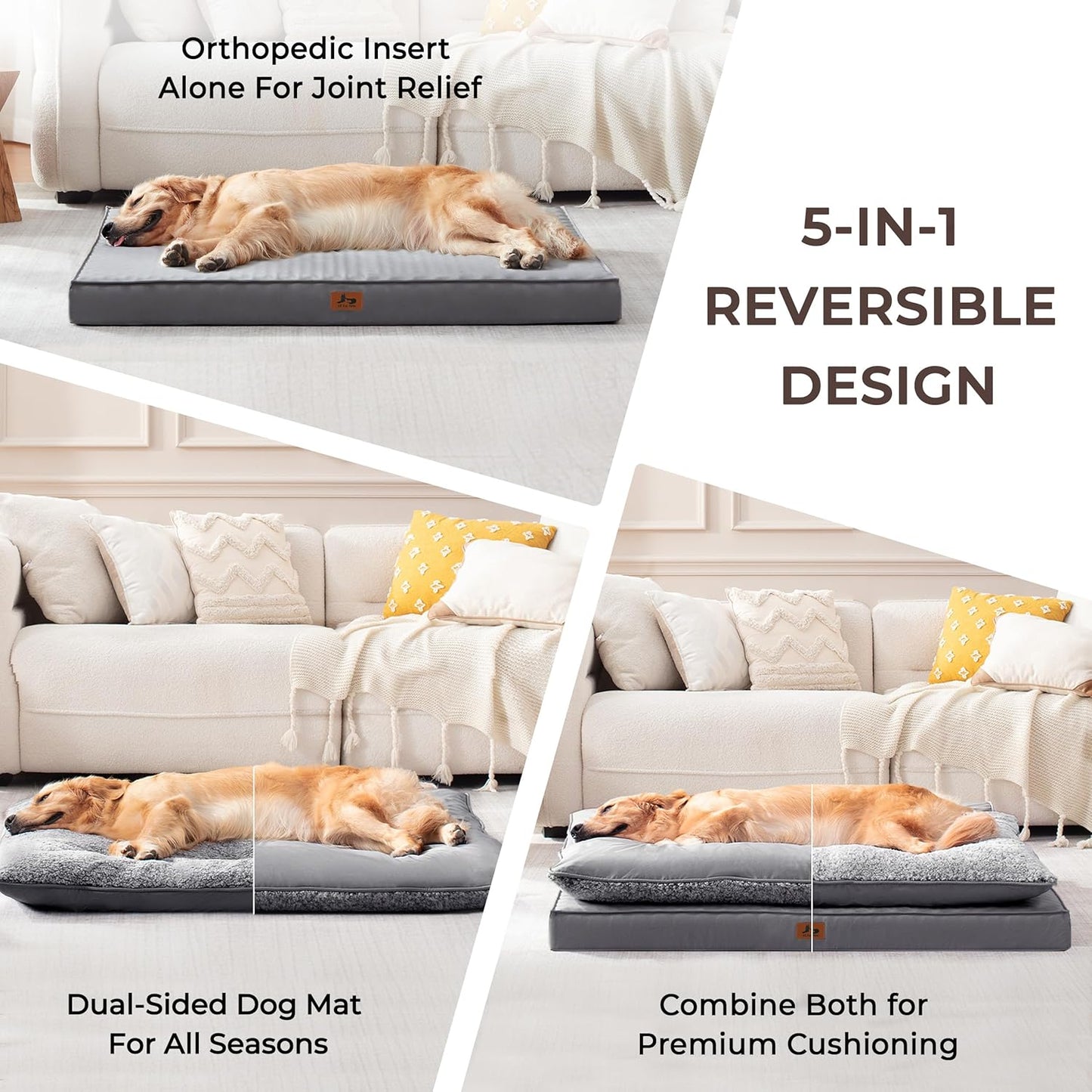 Orthopedic Dog Bed for Ctrate, Waterproof PillowTop Pet Bed for Medium Large Size Dogs, Egg-Crate Foam Dog Crate Mat with Removable Washable Cover, 2-Layers Kennel Pad 47"L x 39"W, Dark Grey