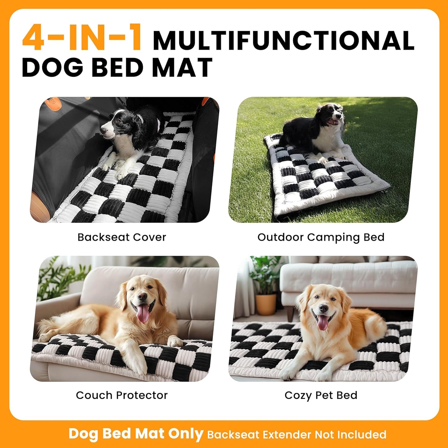 Backseat Dog Bed Mat for Car, Non-Slip Dog Bed for Car Back Seat, Soft & Cozy Dogs Blanket, Washable Travel Pet Mat Seat Protector for Cars, SUVs, Trucks