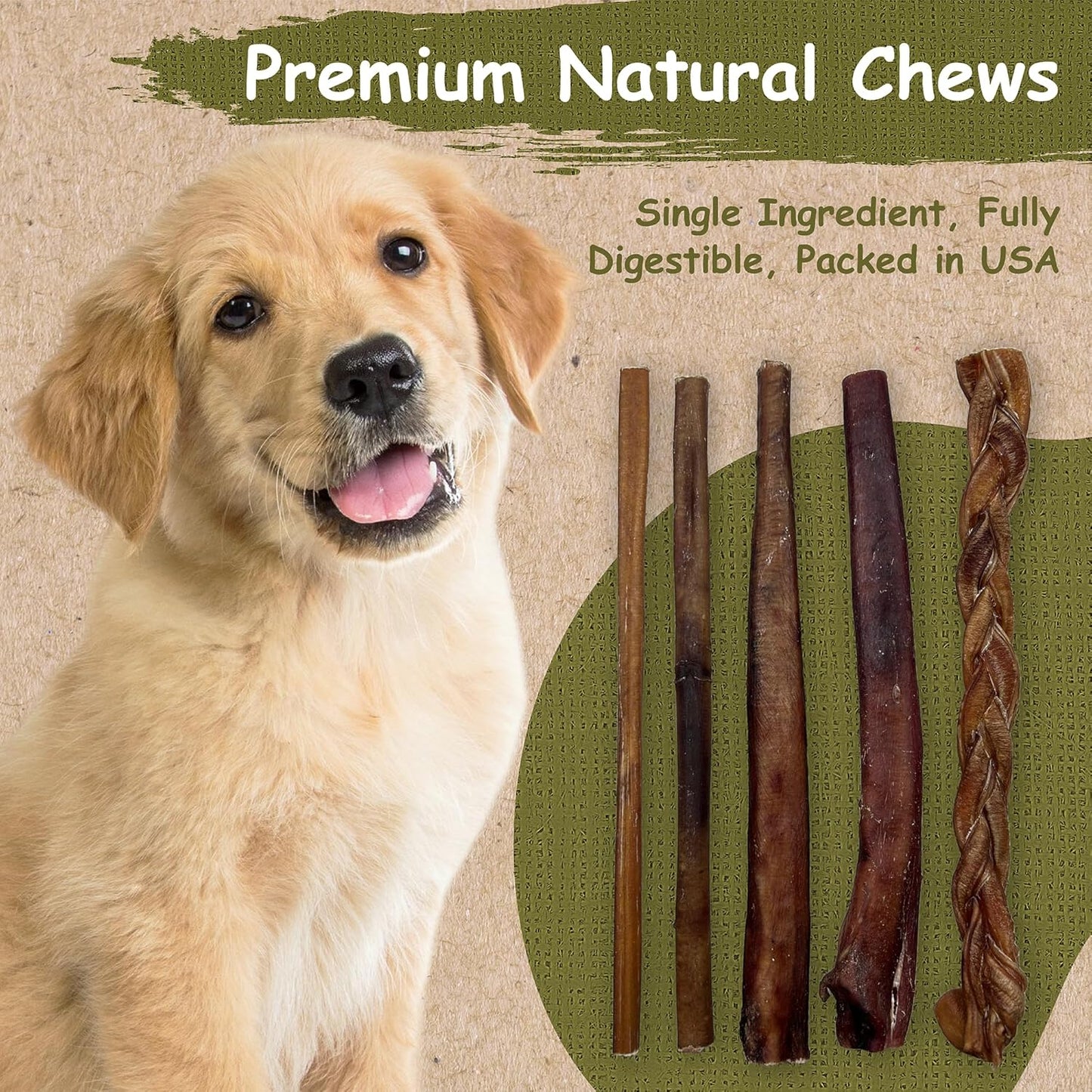Top Dog Chews - 12 Inch Bully Sticks 50 Pack- Long Lasting, Free Range, All Natural Dog Treat, Single Ingredient, Rawhide Free, Great for Aggressive Chewers, Bulk Dog Treats.